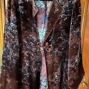 Harari Velvet Floral Kimono Jacket in Brown and Blue